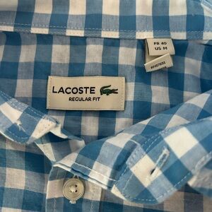 Lacoste Men's Blue and White Plaid Shirt